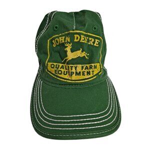 John Deere Hat Men One Size Green Yellow Canvas Logo Farmer Country Agriculture